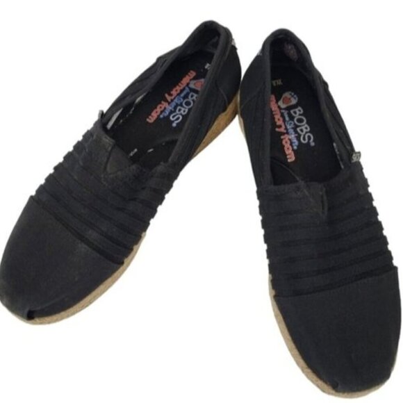 Bobs from Skechers Black Slip On Espadrille Platform Shoes Size 8 - Picture 1 of 15